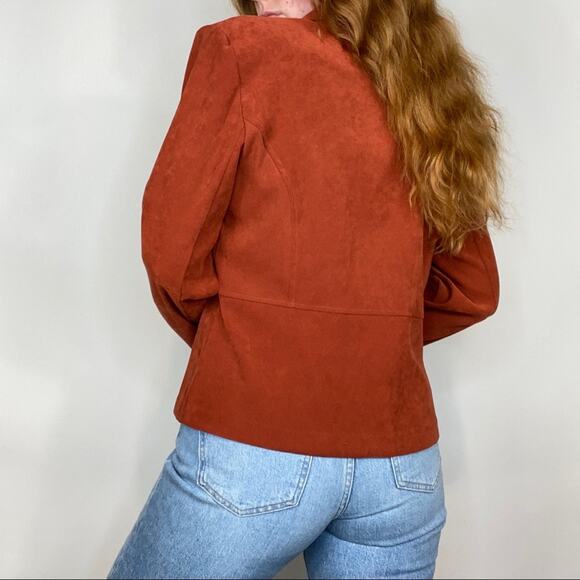 Vintage Y2K/90s Size Petite Large Pumpkin Spice Faux Suede Blazer Style Jacket - Picture 8 of 12